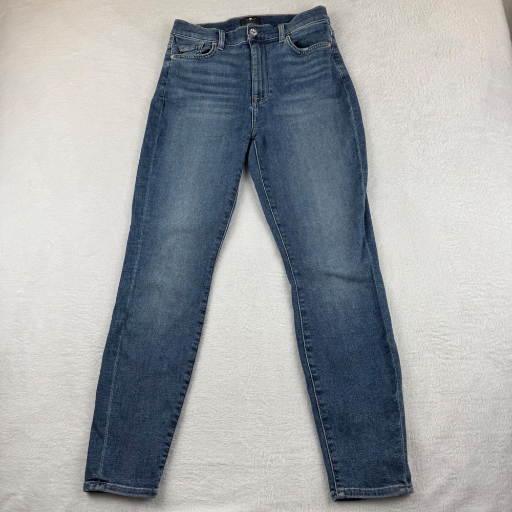 7 For All Mankind High Waist Ankle Skinny Jeans Womens 28 Blue Stretch Denim